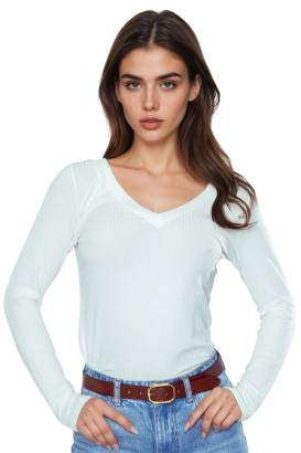 Koszulka damska z długim rękawem z prążkowanej wiskozy Eleonor ecru