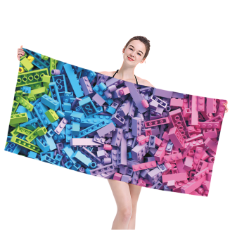 Ręcznik plażowy 100x210 różowy fioletowy niebieski zielony lego