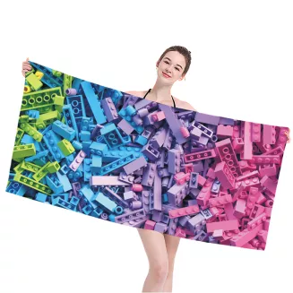 Ręcznik plażowy 100x210 różowy fioletowy niebieski zielony lego