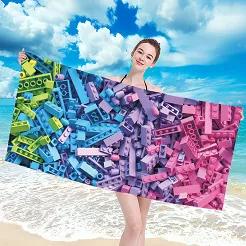 Ręcznik plażowy 100x210 różowy fioletowy niebieski zielony lego