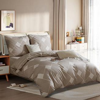 Brązowa Pościel Geometryczna Satyna Bawełniana 140x200 XDF 044