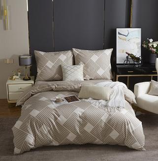 Brązowa Pościel Geometryczna Satyna Bawełniana 140x200 XDF 044