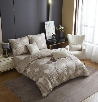 Brązowa Pościel Geometryczna Satyna Bawełniana 140x200 XDF 044