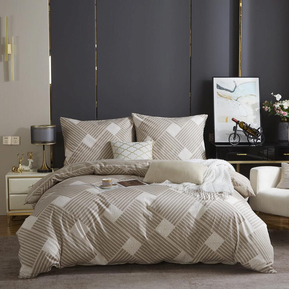 Brązowa Pościel Geometryczna Satyna Bawełniana 140x200 XDF 044