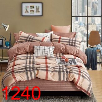 Komplet pościeli dwustronnej 200x220 + 2szt. 70x80 ruda i szara krata