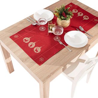 Bieżnik świąteczny z haftem BŁYSZCZĄCY RENIFER 35x175 czerwony renifery bombki