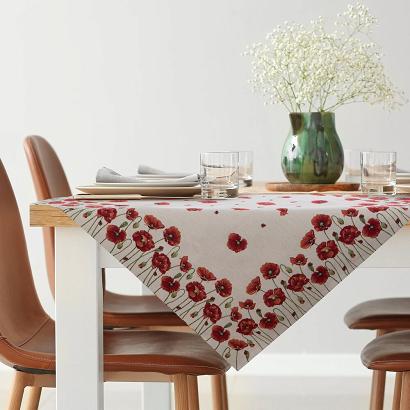Obrus dekoracyjny gobelin 100x100 Eurofirany naturalny czerwone maki