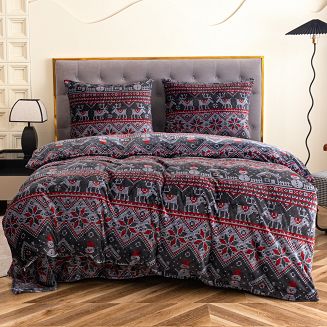 Pościel polarowa XmasCozy 140x200 welur świąteczna grafitowa czerwona skandynawski wzór renifery