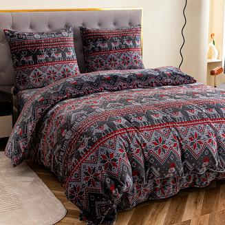 Pościel polarowa XmasCozy 140x200 welur świąteczna grafitowa czerwona skandynawski wzór renifery