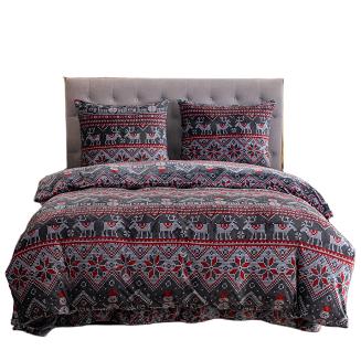 Pościel polarowa XmasCozy 140x200 welur świąteczna grafitowa czerwona skandynawski wzór renifery