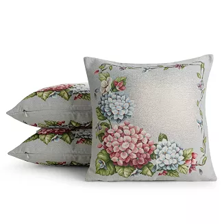 Poszewka dekoracyjna gobelin 45x45 Eurofirany popielaty w kwitnące hortensje