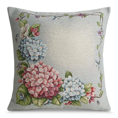 Poszewka dekoracyjna gobelin 45x45 Eurofirany popielaty w kwitnące hortensje