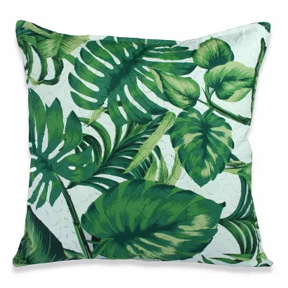 Poszewka dekoracyjna PALMS 45x45 pikowana biała zielona w liście