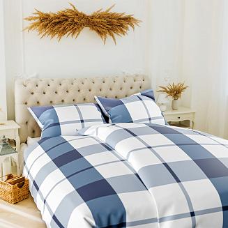 Pościel flanelowa KRATA 200x220 niebieski biała krata