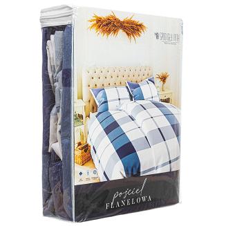 Pościel flanelowa KRATA 200x220 niebieski biała krata