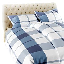 Pościel flanelowa KRATA 200x220 niebieski biała krata