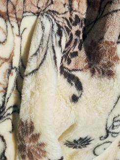 Koc wełniany żakardowy 155x200 kremowy beżowy brązowy kwiaty zawijasy