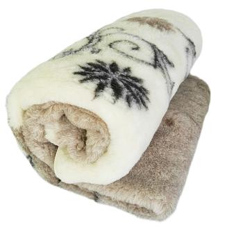 Koc wełniany żakardowy 155x200 kremowy beżowy brązowy kwiaty zawijasy