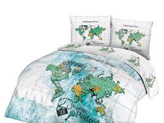 Pościel bawełniana 220x200 PANELOVE wzorzysta mapa świata