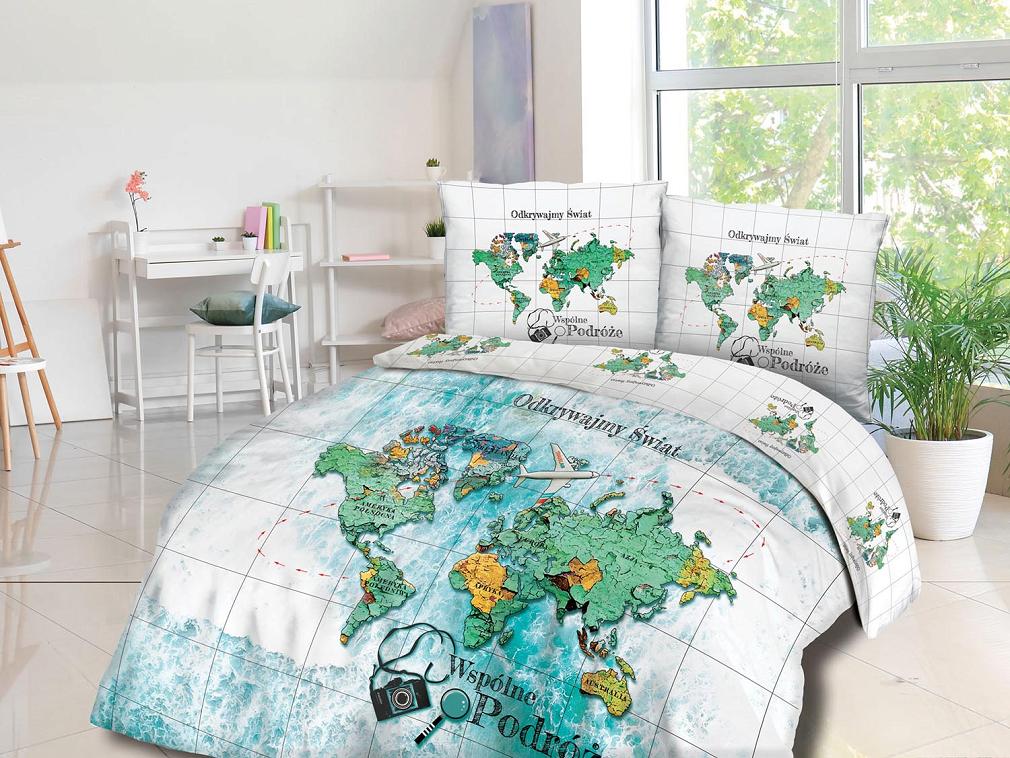 Pościel bawełniana 220x200 PANELOVE wzorzysta mapa świata