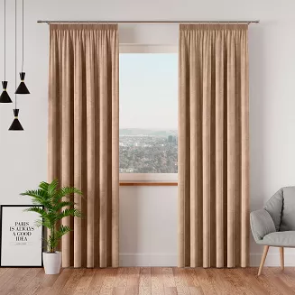 Zasłona gotowa na taśmie VELVI 140x260 ciemnobeżowa