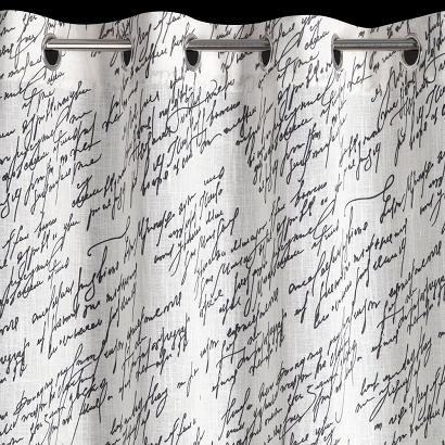 Zasłona gotowa na przelotkach EDITH 140x250 Eurofirany z lnem naturalna czarna strofy listu