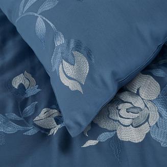 Pościel haftowana HAFT3 200x220 Eurofirany kwiaty granatowa