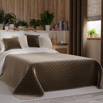 Narzuta dekoracyjna VELVI 220x240 pikowana w geometryczny wzór brązowa