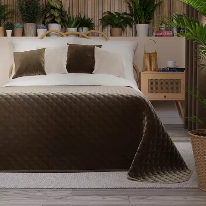 Narzuta dekoracyjna VELVI 220x240 pikowana w geometryczny wzór brązowa