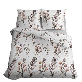 Pościel satynowa 200x220 biała pudrowa brązowa polne kwiaty