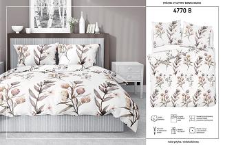 Pościel satynowa 200x220 biała pudrowa brązowa polne kwiaty