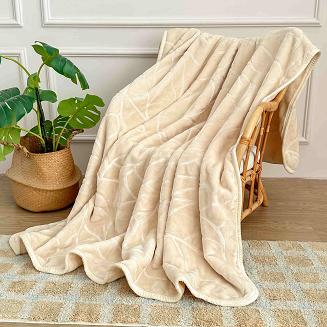 Koc akrylowy tłoczony LIV 200x220 gruby ciepły masełkowy