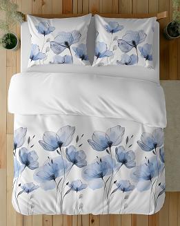 Pościel bawełniana 220x200 Detexpol biała w błękitne maki