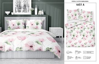 Pościel satynowa 160x200 Home Satin kwiaty na białym tle