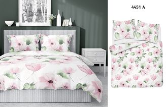 Pościel satynowa 160x200 Home Satin kwiaty na białym tle