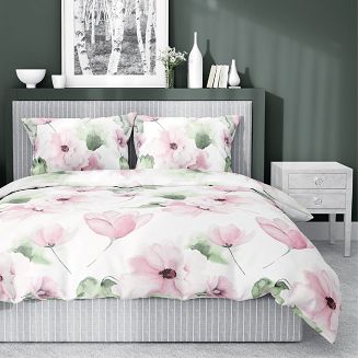 Pościel satynowa 160x200 Home Satin kwiaty na białym tle