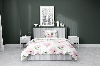 Pościel satynowa 160x200 Home Satin kwiaty na białym tle
