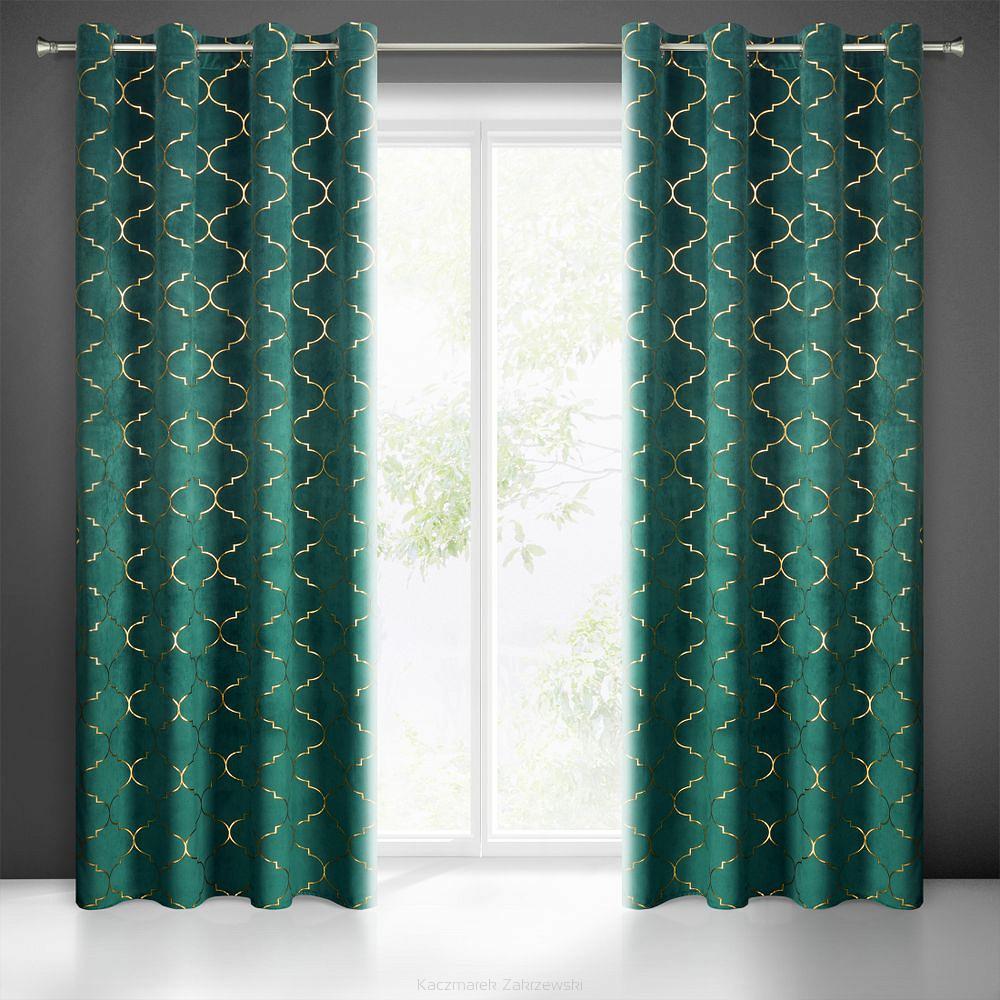 Zasłona gotowa na przelotkach GISEL 140x250 Eurofirany zielony/złoty