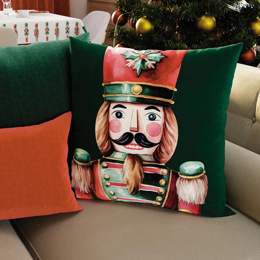 Poszewka dekoracyjna świąteczna DZIADKI DO ORZECHÓW 45x45 welwetowa zielona