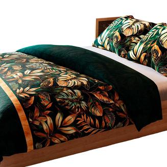 Komplet pościeli SELVA z bawełny satynowej 220x200 zielona ruda w liście