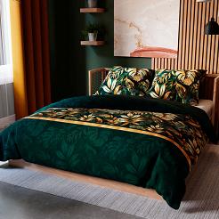 Komplet pościeli SELVA z bawełny satynowej 220x200 zielona ruda w liście