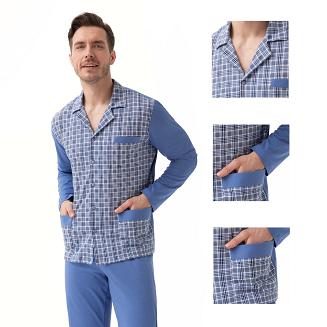 Piżama męska LUNA kod 797 rozpinana niebieska w kratkę