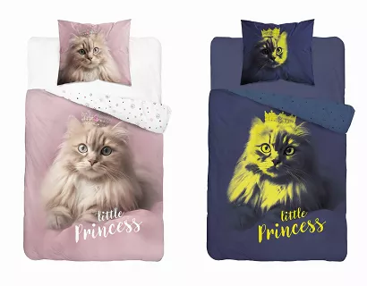 Pościel dla dzieci młodzieży świecąca w ciemności 140x200 kot ksieżniczka little princess