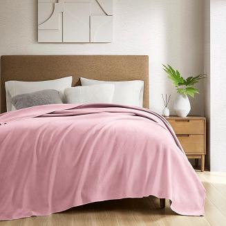 Koc bawełniano-akrylowy MONO 150x200 pudrowy róż