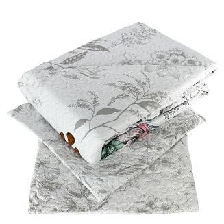 Narzuta dekoracyjna z poszewkami TAVIRA 220x240 biała szara niebieska różowa pastelowe kwiaty