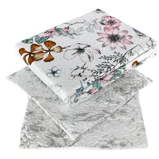 Narzuta dekoracyjna z poszewkami TAVIRA 220x240 biała szara niebieska różowa pastelowe kwiaty