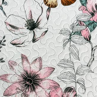 Narzuta dekoracyjna z poszewkami TAVIRA 220x240 biała szara niebieska różowa pastelowe kwiaty