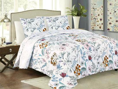 Narzuta dekoracyjna z poszewkami TAVIRA 220x240 biała szara niebieska różowa pastelowe kwiaty