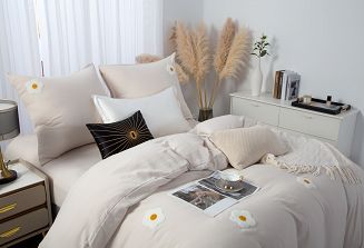 Beżowa Pościel w Kwiatki Stokrotki 160x200 Cuty Stokrotka