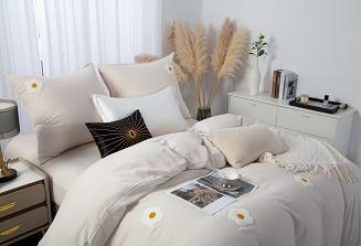 Beżowa Pościel w Kwiatki Stokrotki 160x200 Cuty Stokrotka